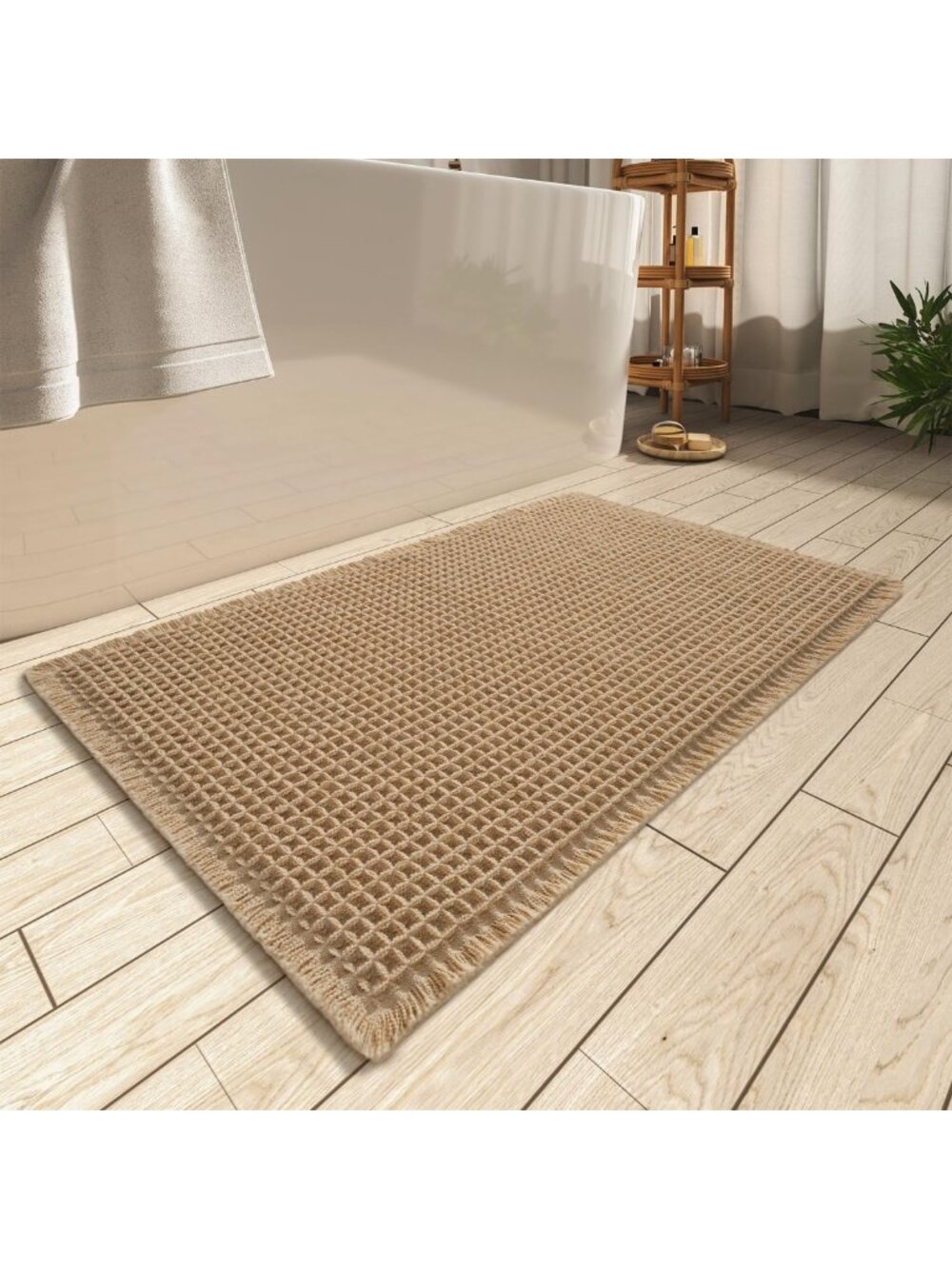 Super Absorbent Non-Slip Waffle Bath Mat, Machine Washable, Soft & Stylish